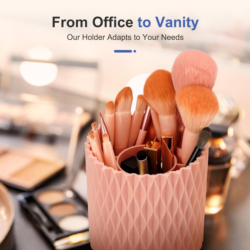 4Johor Pencil Holder - 360° Rotation, 5 Slot Desk Supplies For Women Office Aesthetic. Pencil Holder For Office&School, Desk Accessories(Pink) - Image 3